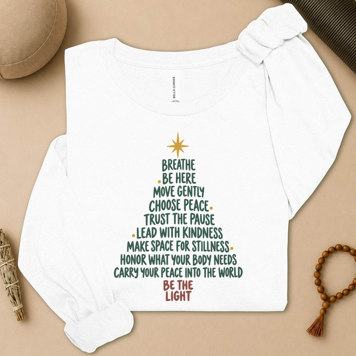 Be The Light Mindfulness Christmas Long Sleeve Tee