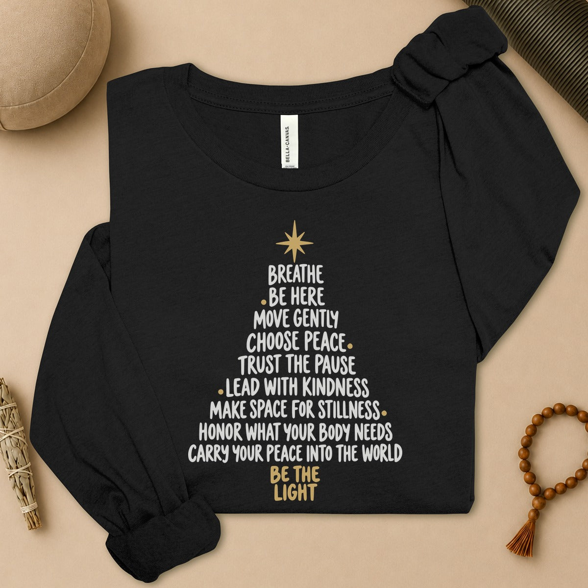 Be The Light Mindfulness Christmas Long Sleeve Tee