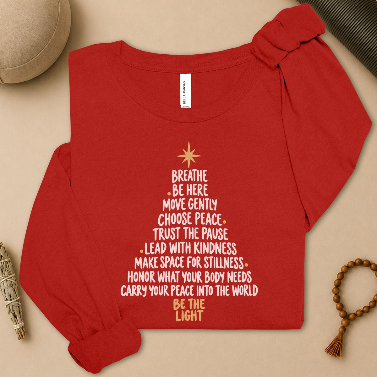 Be The Light Mindfulness Christmas Long Sleeve Tee