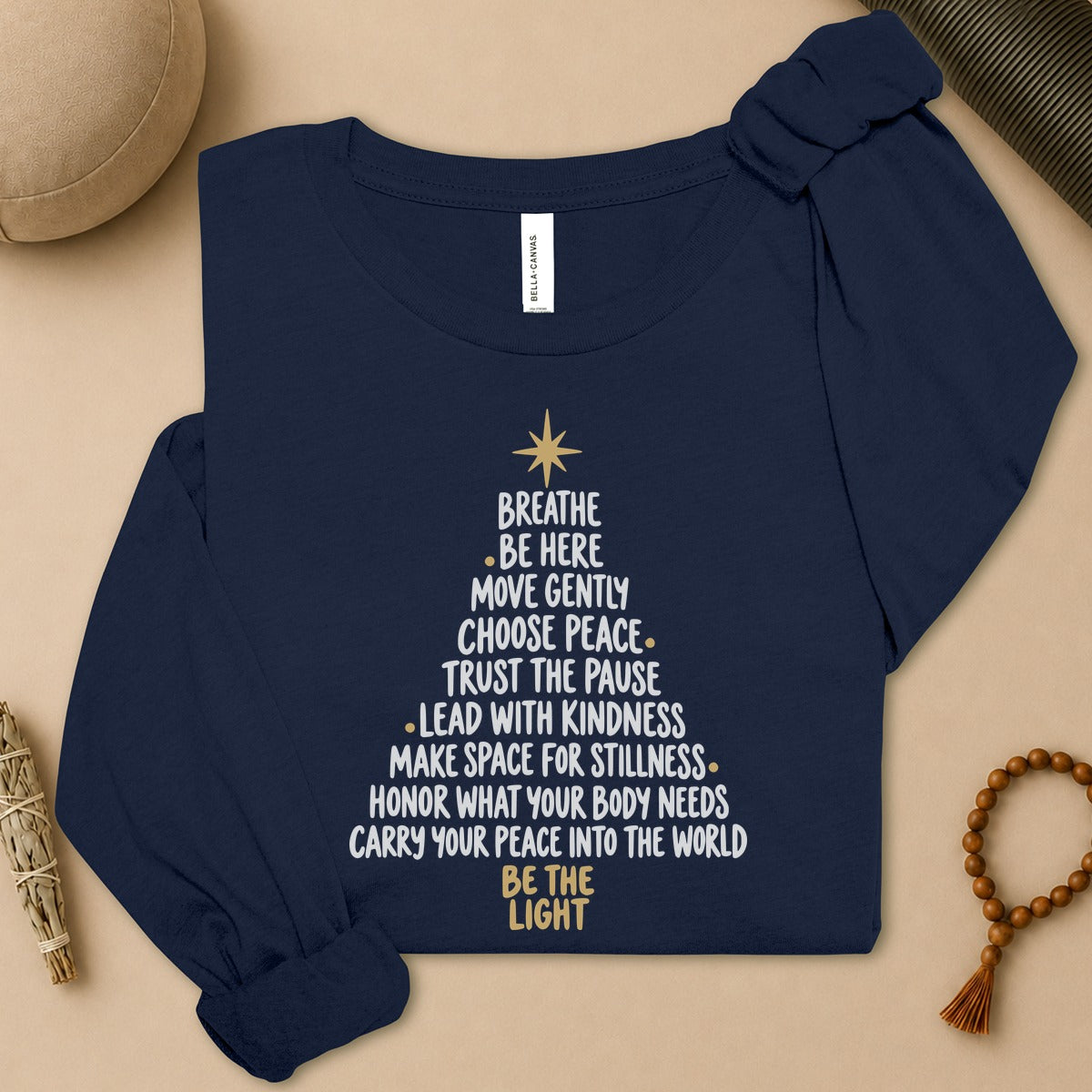 Be The Light Mindfulness Christmas Long Sleeve Tee