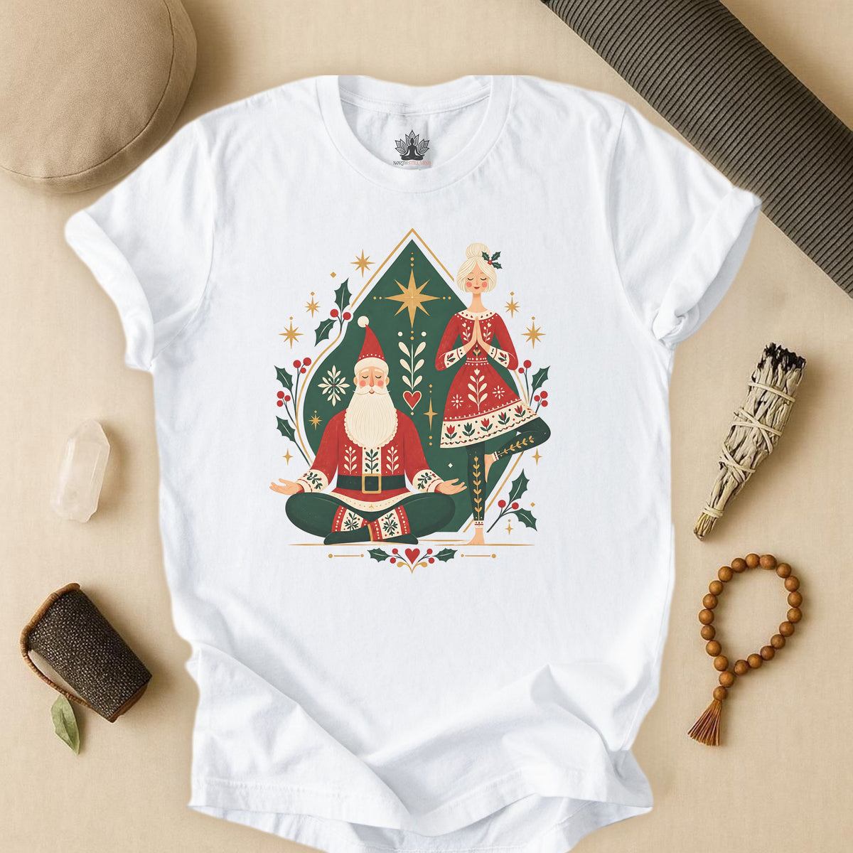 Mr & Mrs Claus Folk Art Zen Tee