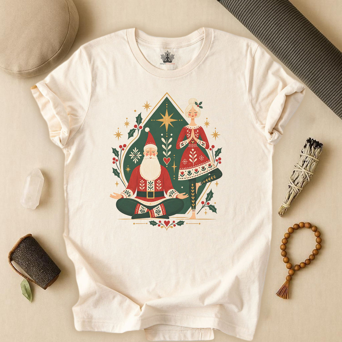 Mr & Mrs Claus Folk Art Zen Tee