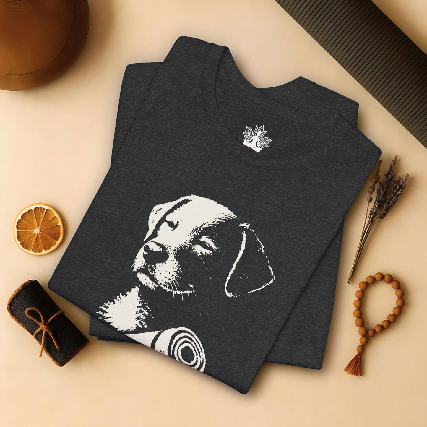 Mindful Dog Shadow Art – Monochrome Yoga Tee