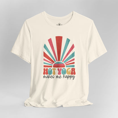 Hot Yoga Makes Me Happy – Retro Sunset Tee