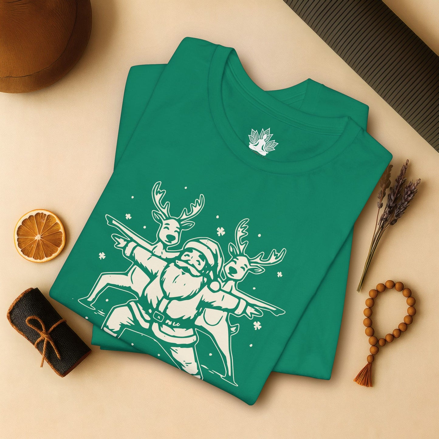 Let It Flow Santa Reindeers Warrior Pose – Christmas Funny Yoga Tee