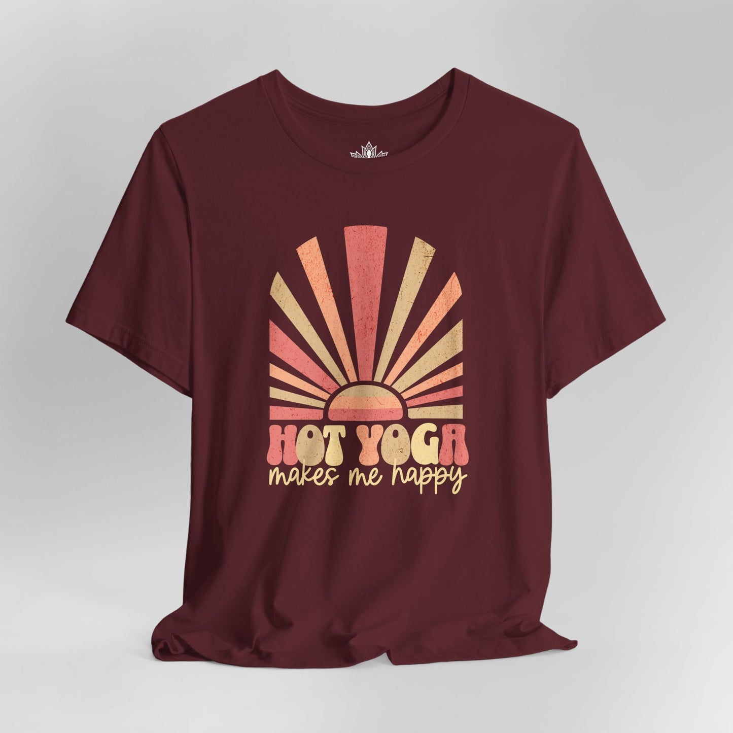 Hot Yoga Makes Me Happy – Retro Sunset Tee