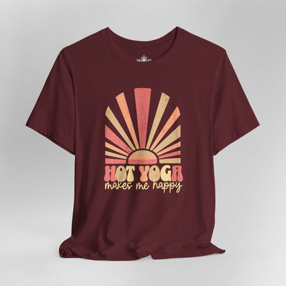 Hot Yoga Makes Me Happy – Retro Sunset Tee
