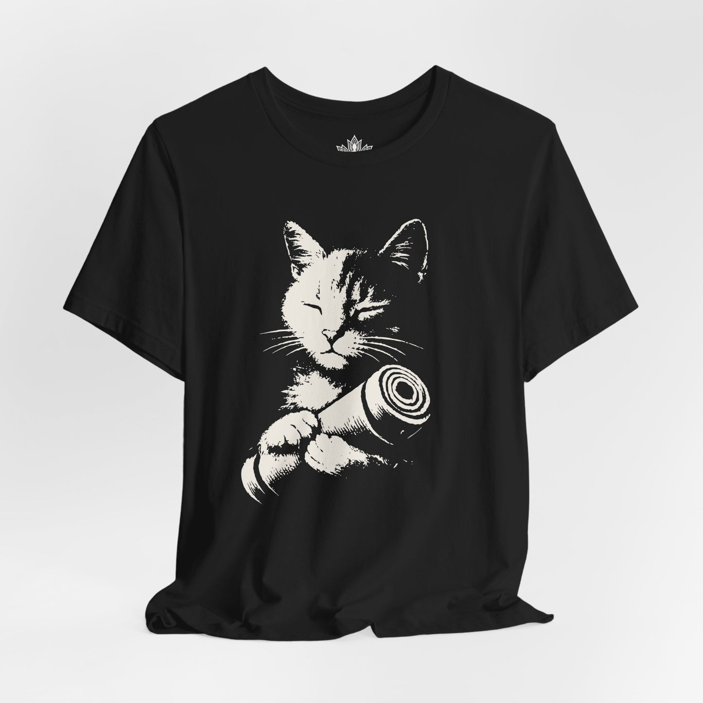 Zen Cat Shadow Art – Monochrome Yoga Graphic Tee