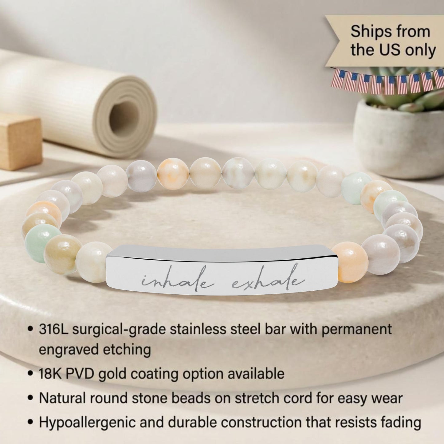 Inhale Exhale - Natural Stone Bead Energy Bracelet
