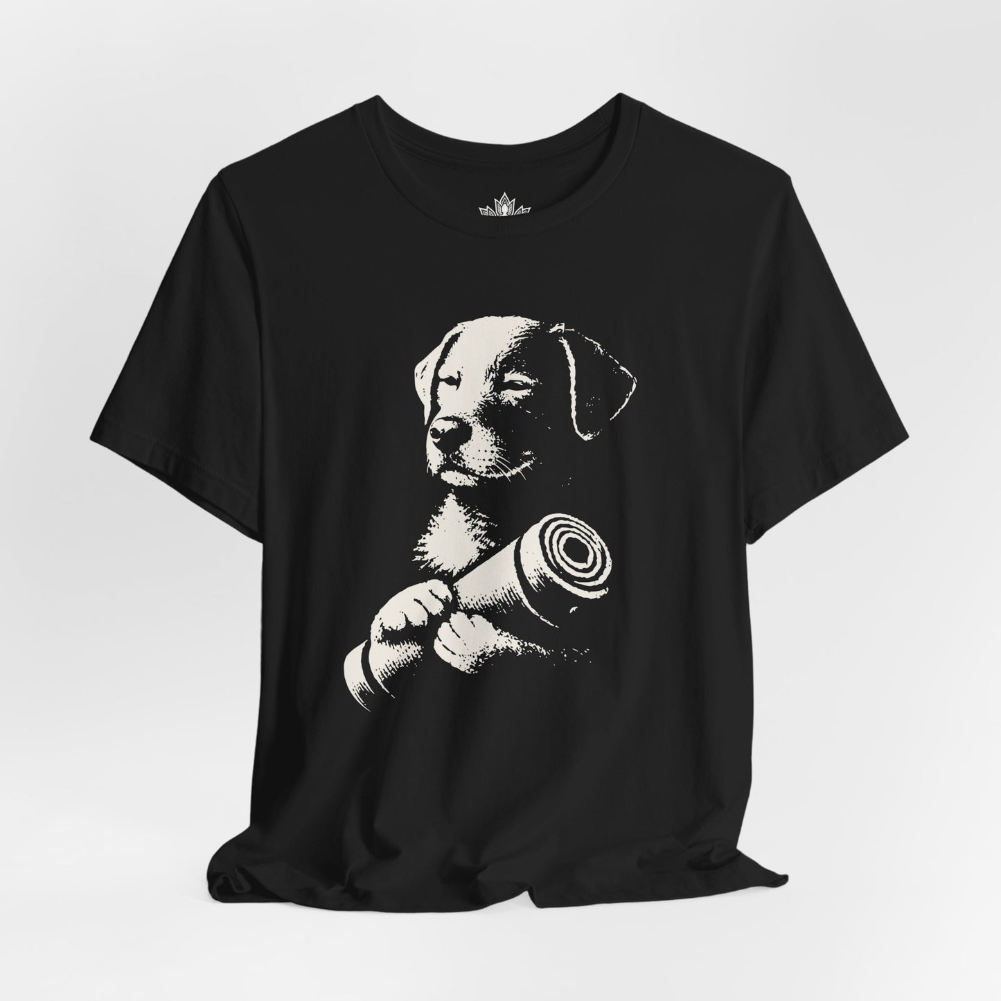 Mindful Dog Shadow Art – Monochrome Yoga Tee