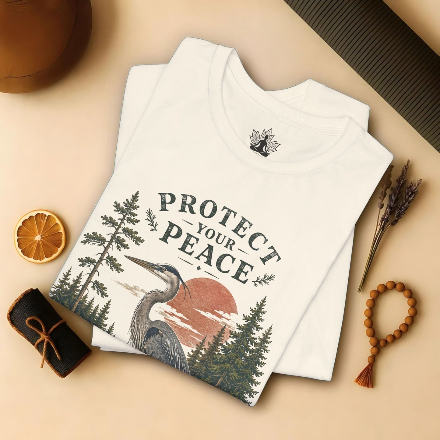 Protect Your Peace Retro Great Blue Heron Tee