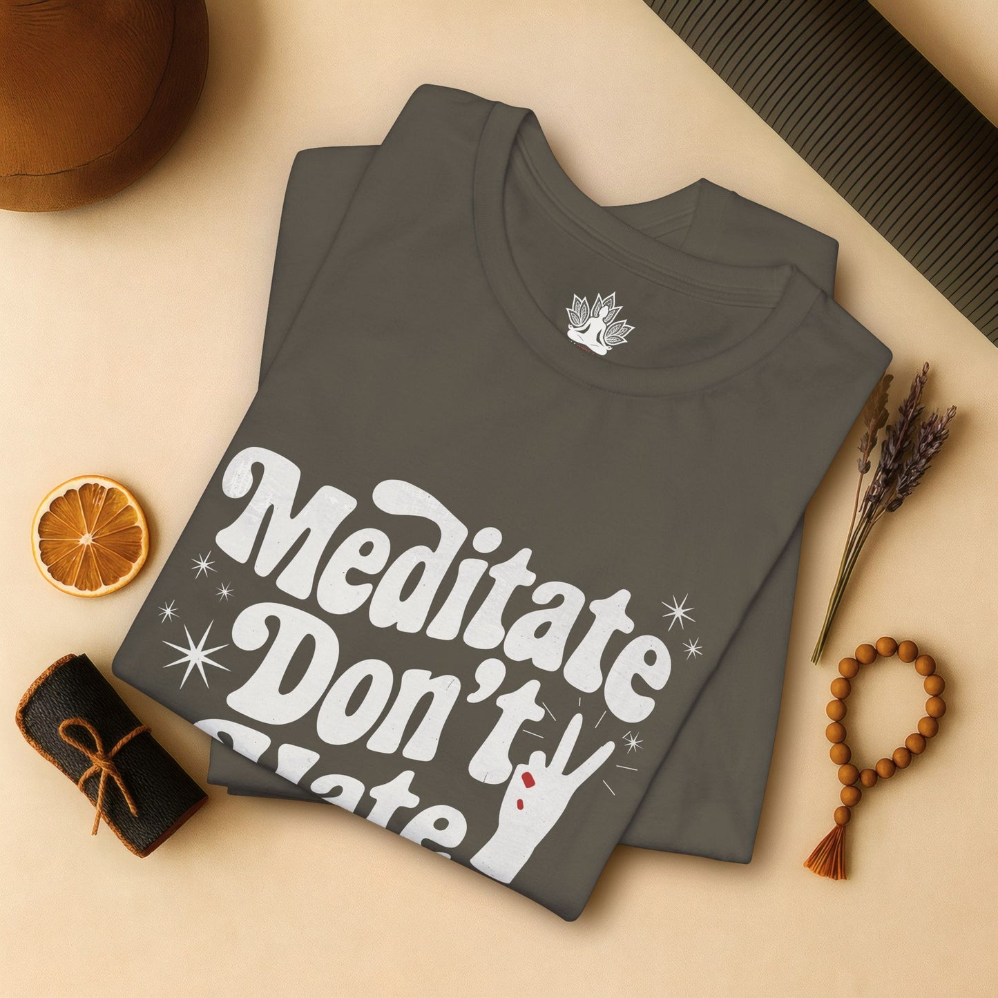 Meditate Don’t Hate – Retro Peace Yoga Tee