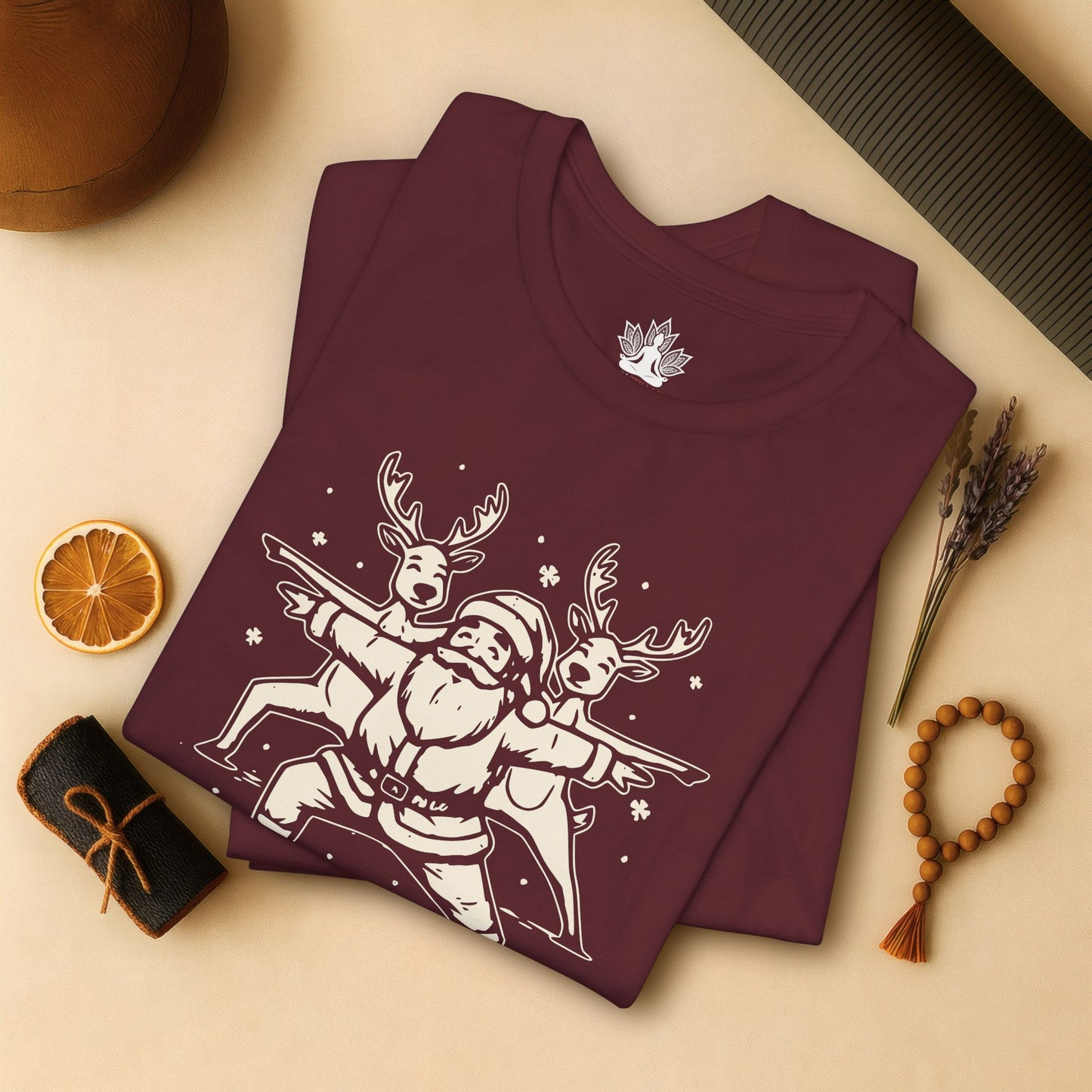 Let It Flow Santa Reindeers Warrior Pose – Christmas Funny Yoga Tee