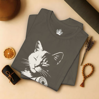 Zen Cat Shadow Art – Monochrome Yoga Graphic Tee