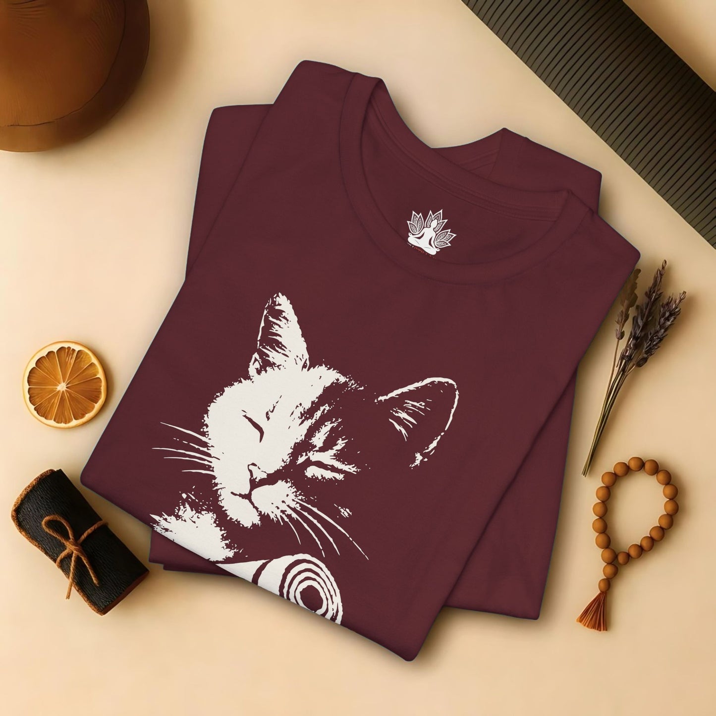 Zen Cat Shadow Art – Monochrome Yoga Graphic Tee