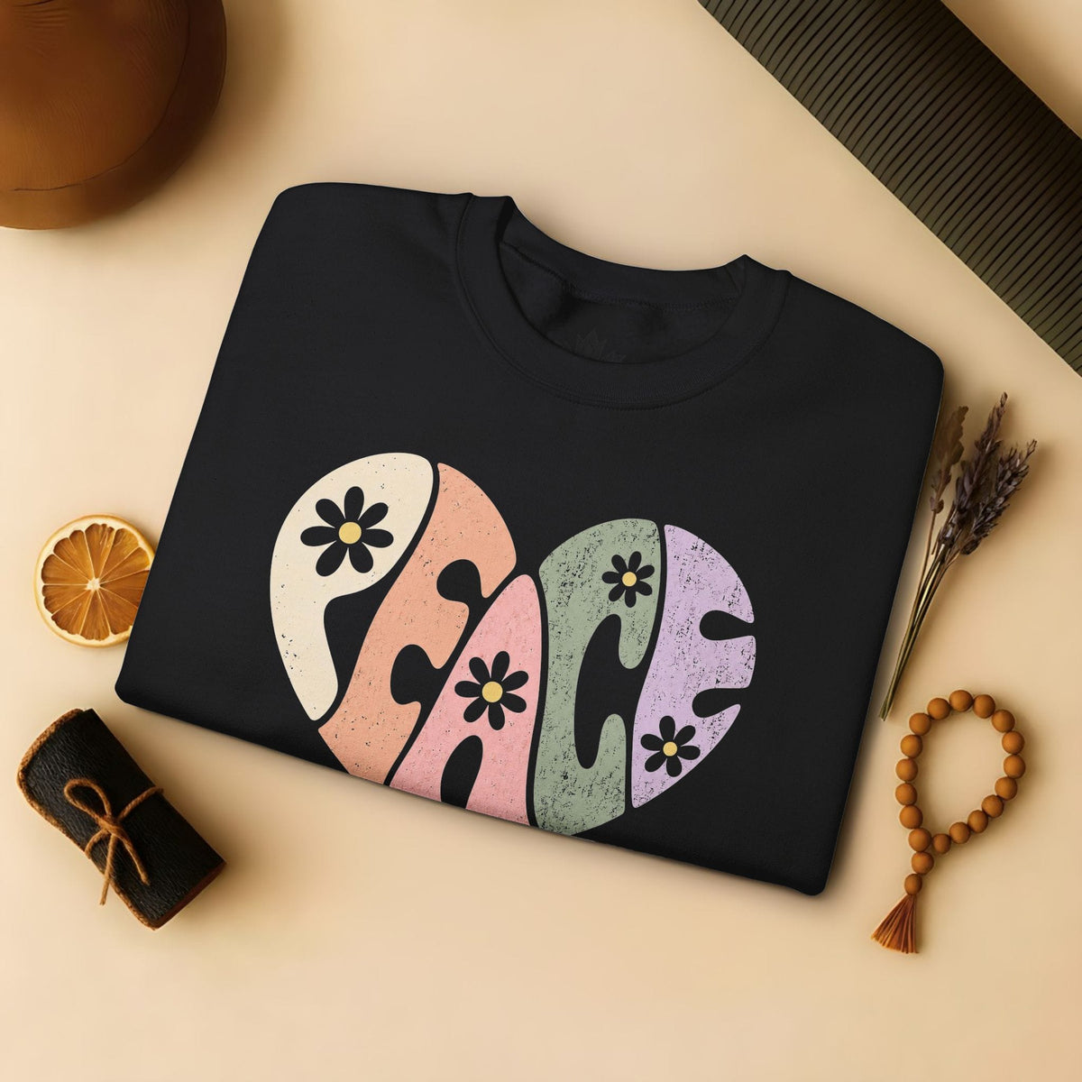 Printify Sweatshirt Retro Peace Heart Sweatshirt Retro Peace Heart Sweatshirt
