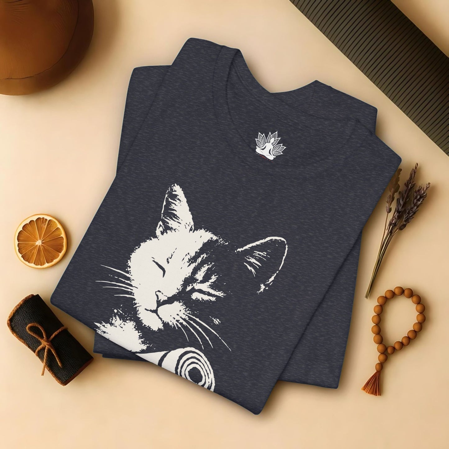 Zen Cat Shadow Art – Monochrome Yoga Graphic Tee