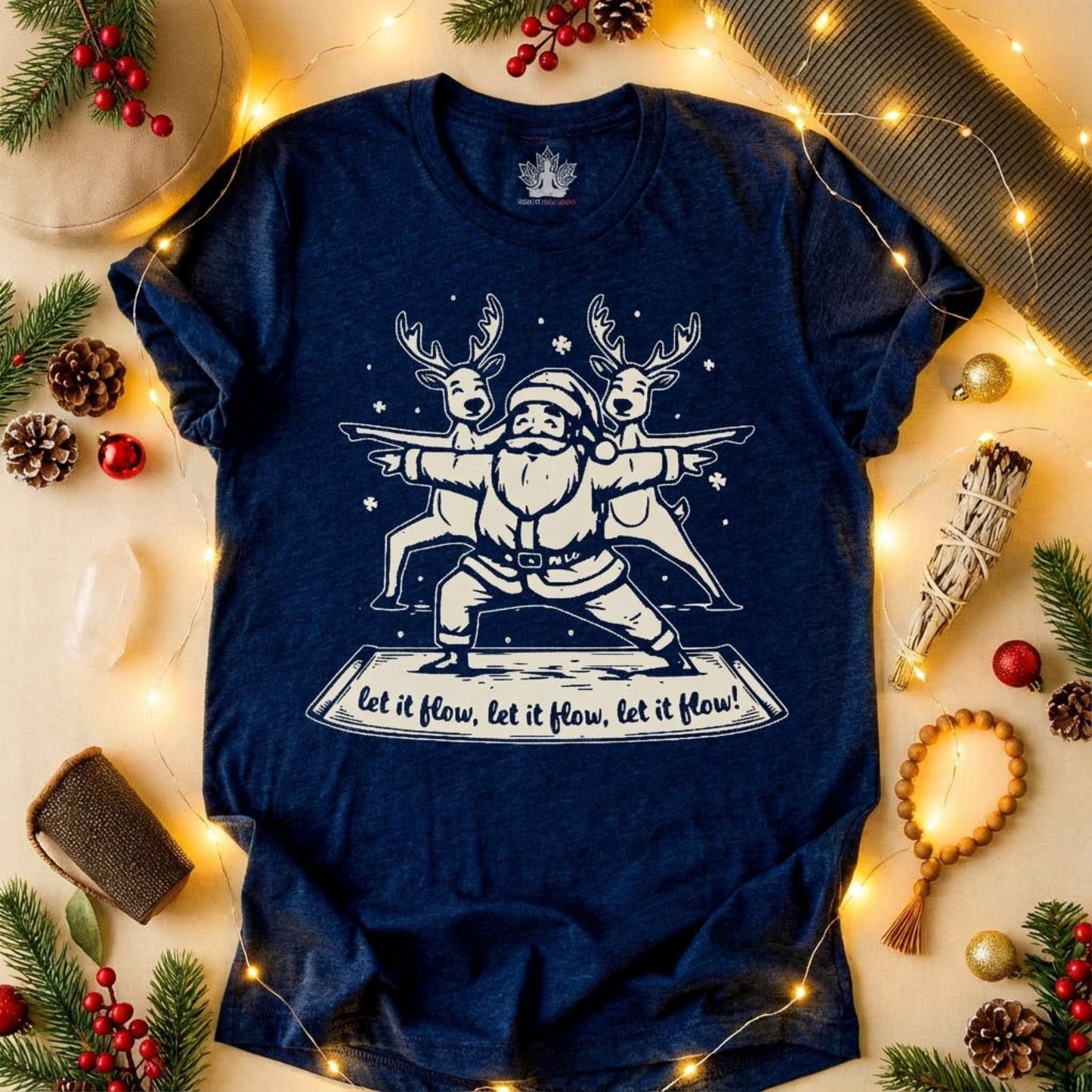 Let It Flow Santa Reindeers Warrior Pose – Christmas Funny Yoga Tee