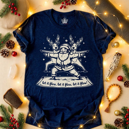 Let It Flow Santa Reindeers Warrior Pose – Christmas Funny Yoga Tee