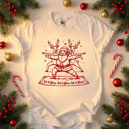 Let It Flow Santa Reindeers Warrior Pose – Christmas Funny Yoga Tee