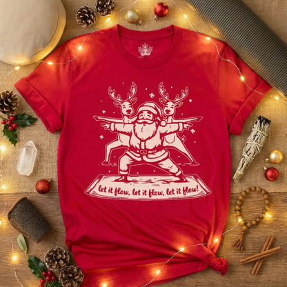 Let It Flow Santa Reindeers Warrior Pose – Christmas Funny Yoga Tee
