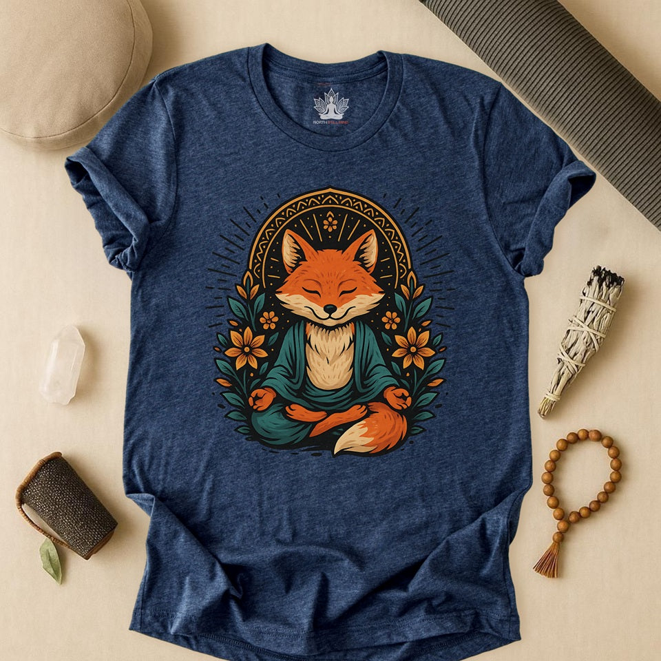 Meditating Fox - Floral Boho Tee