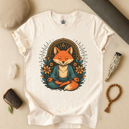 Meditating Fox - Floral Boho Tee