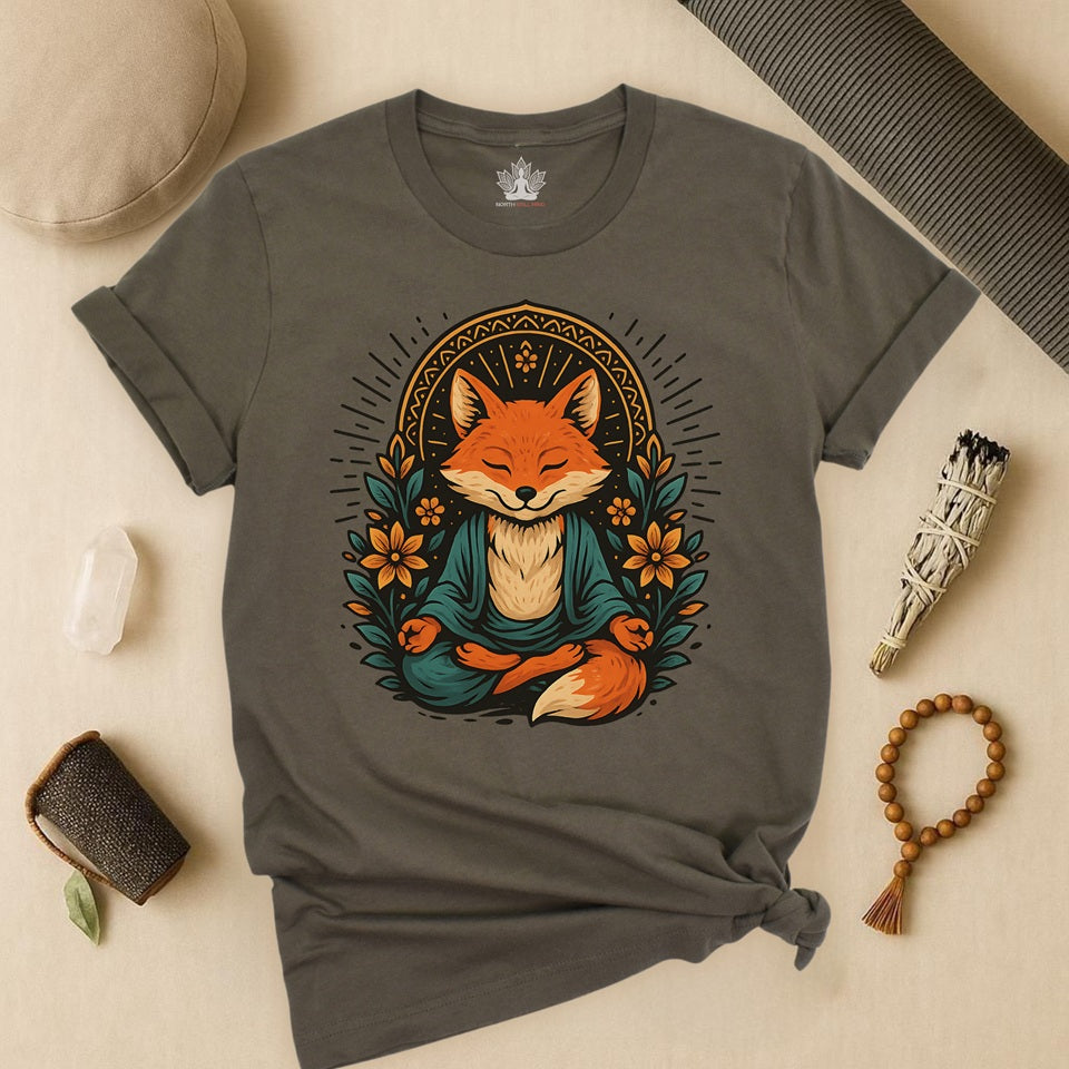 Meditating Fox - Floral Boho Tee