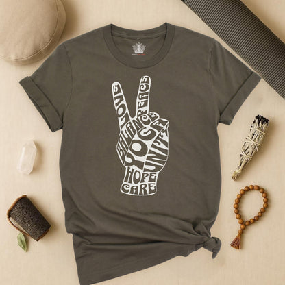 Peace Hand – Retro Word Art Tee