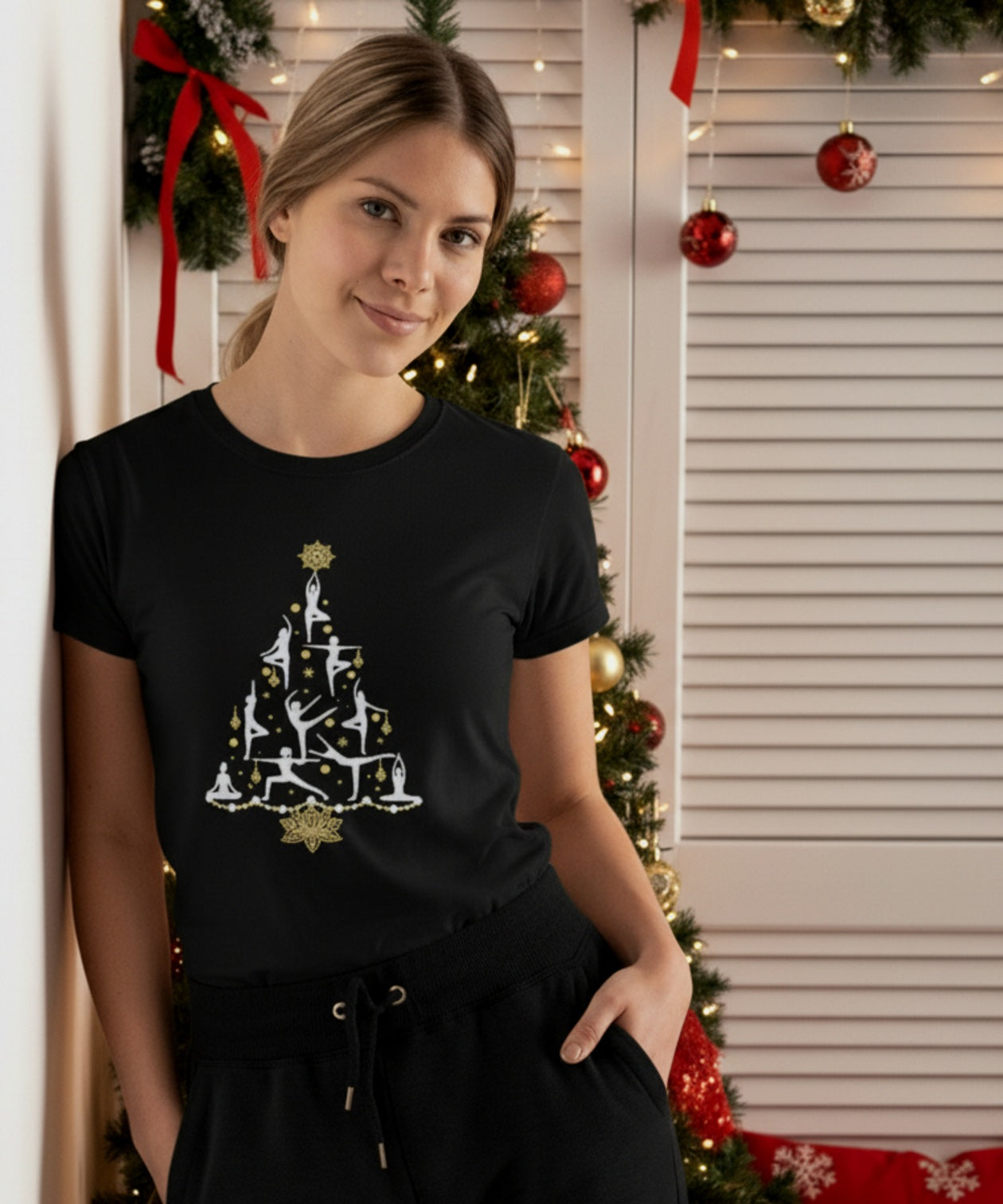 T-shirt de Noël Yoga Poses Christmas Tree – Pleine conscience