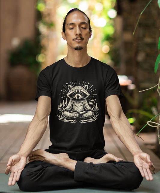 Cute Meditating Raccoon – Men Animal Spirit Tee